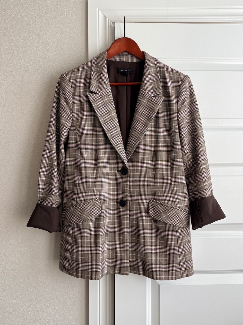 Halogen Brown Purple Glen Plaid Blazer Jacket Size 10 med large